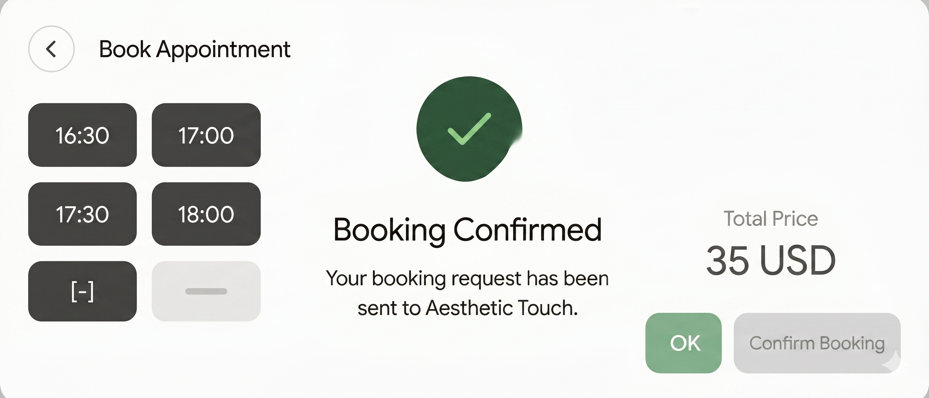 Booking confirmation UI mockup